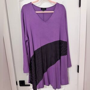 Comfy USA Purple Long Sleeve Tunic with Black Stripes